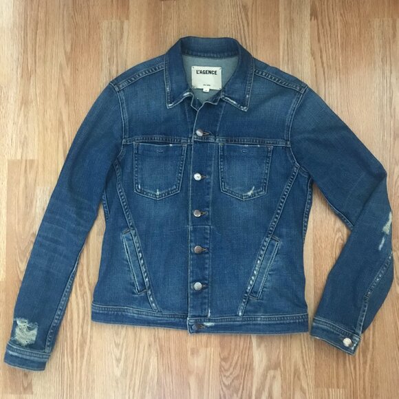 L'AGENCE Celine Distressed Denim Jacket Size M - Picture 3 of 13